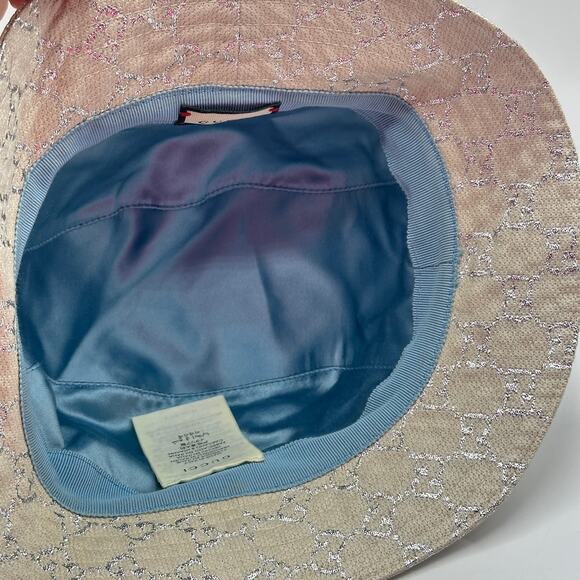 GUCCI White Silver Lame GG Monogram Bucket Hat Sz XL main image 11